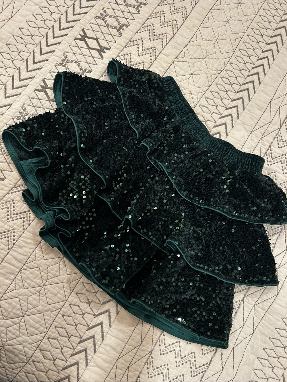 Grace Karin Dark Emerald Sequin Ruffle Skirt